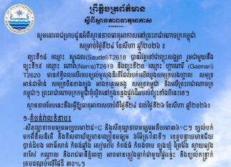 ក្រសួងធនធានទឹក ជូនដំណឹងអំពីស្ថានភាពធាតុអាកាសនៅកម្ពុជា សម្រាប់ថ្ងៃទី២៤ ខែសីហា ឆ្នាំ២០២៦