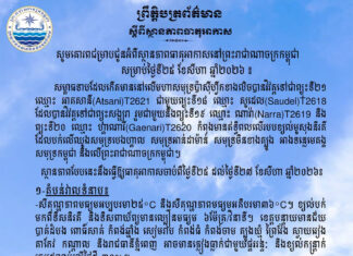 ក្រសួងធនធានទឹក ជូនដំណឹងអំពីស្ថានភាពធាតុអាកាសនៅកម្ពុជា សម្រាប់ថ្ងៃទី២៥ ខែសីហា ឆ្នាំ២០២៦