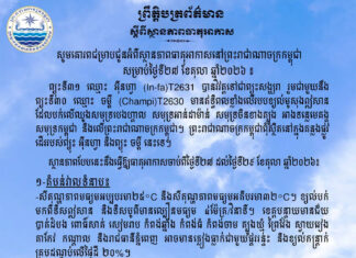 ក្រសួងធនធានទឹក ជូនដំណឹងអំពីស្ថានភាពធាតុអាកាសនៅកម្ពុជា សម្រាប់ថ្ងៃទី២៧ ខែតុលា ឆ្នាំ២០២៦